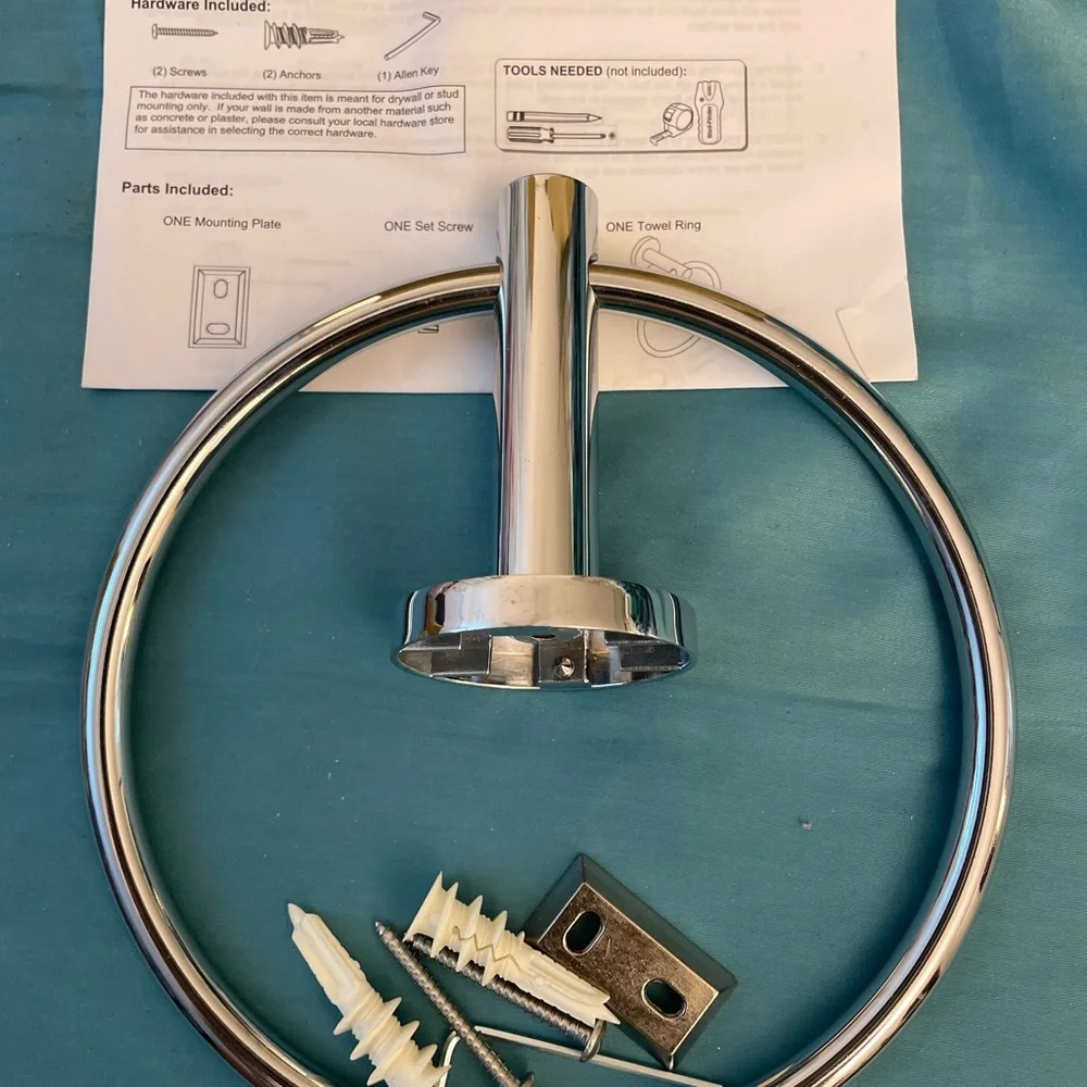 New without box Towel Ring with Mounting Kit chrome finish